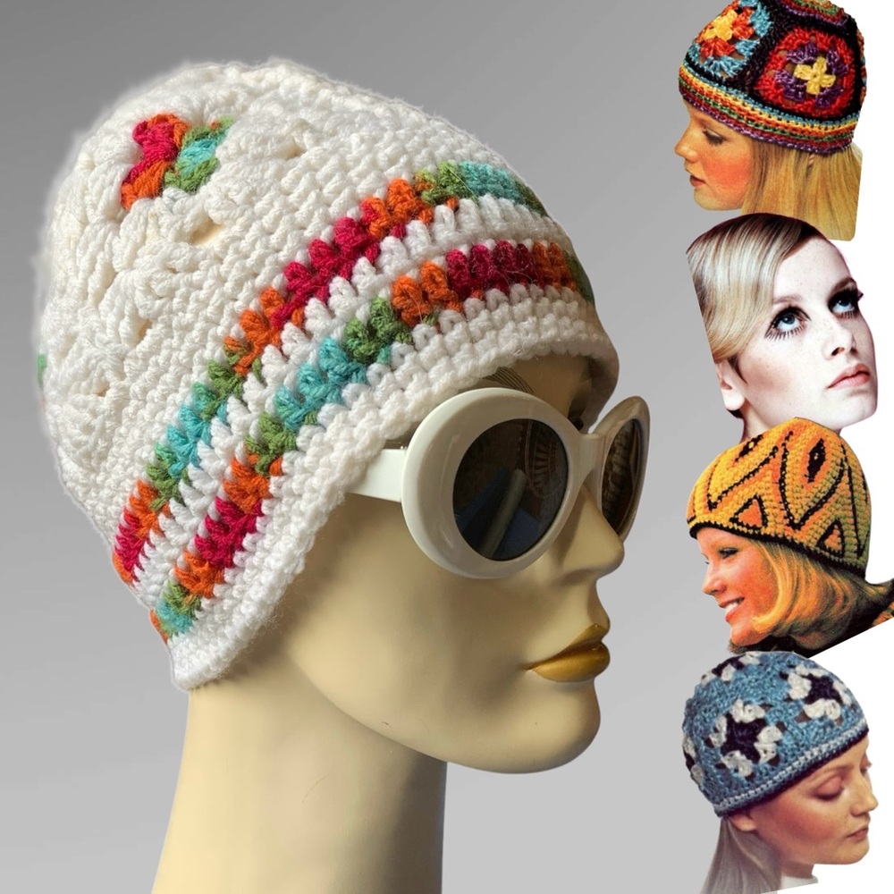 v i n t a g e :: Granny Square Boho Crochet Beanie Knit Hat